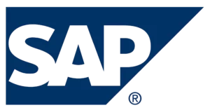 SAP logo, white lettering on blue field