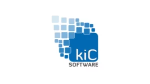 Logo of kiC SOFTWARE with a blue mosaic of rounded squares