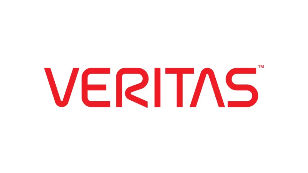 Logo of VERITAS as red lettering in sans-serif uppercase