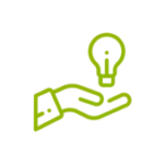 Hand with a light bulb as a symbol for the support options