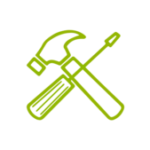 Icon with crossed hammer and screwdriver for support tools