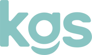 Logo of kgs, turquoise lettering in lowercase