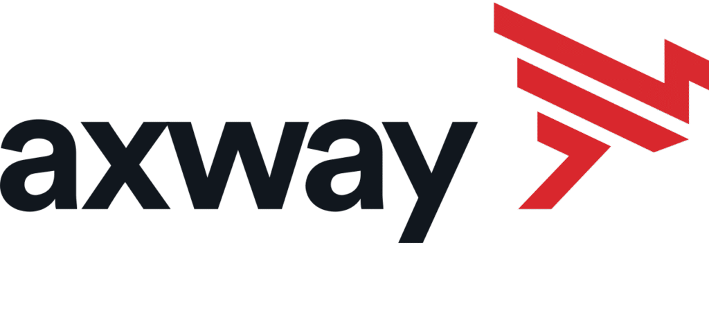 Logo von Axway mit schwarzem Schriftzug und rotem Bildzeichen
