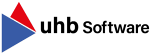 Logo of uhb Software with blue-red triangle symbol