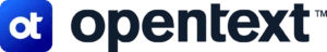 OpenText logo with blue emblem and lettering