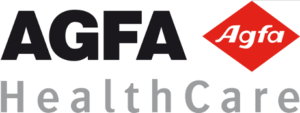Logo of Agfa HealthCare with red diamond symbol