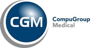 Logo of CompuGroup Medical with blue CGM circle