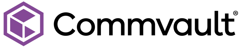 Logo von Commvault mit violettem Würfelsymbol