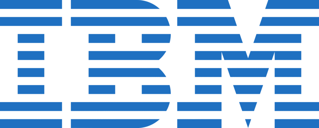 Logo von IBM als gestreifter blauer Schriftzug