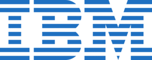 Logo of IBM as striped blue lettering