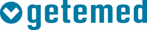 Logo of getemed with blue lettering and checkmark in a circle