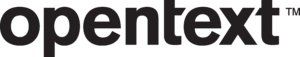 Wordmark of OpenText in black font