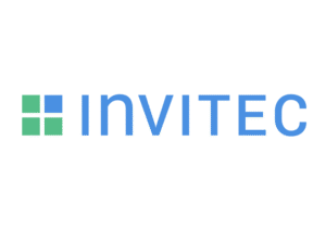 Invitec logo with green-blue square symbol and blue wordmark
