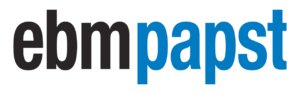 Logo of ebm-papst, lettering in black and blue