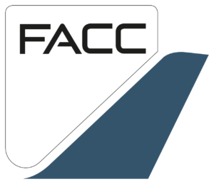 Logo of FACC AG with stylized vertical stabilizer