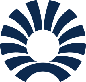 Emblem of Pernod Ricard as a stylized sun in shades of blue
