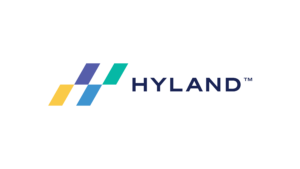 Logo of Hyland with four colored parallelograms