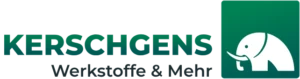 Logo of Kerschgens Werkstoffe & Mehr with white elephant in a green field