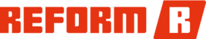 Logo of REFORM with red lettering and R in a parallelogram