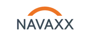 Logo of NAVAXX with orange arch above the lettering