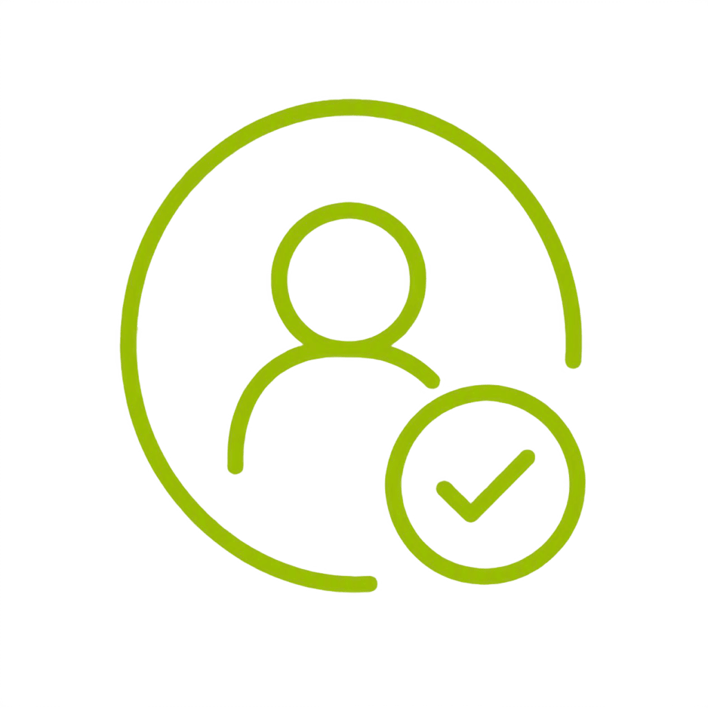 Line icon of a person with a checkmark for focus on customer benefit