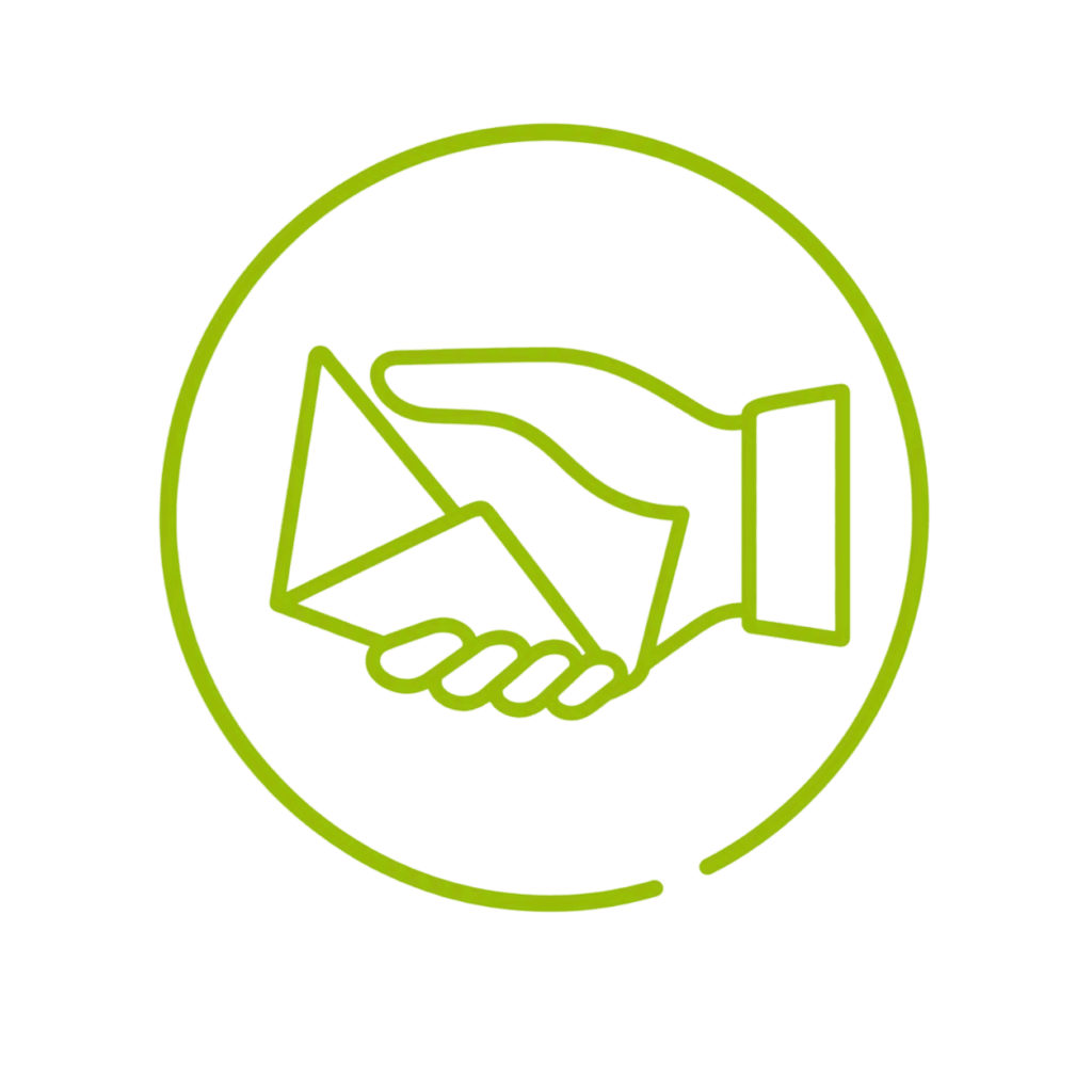 Handshake symbol in a green circle for the confirmation of receipt