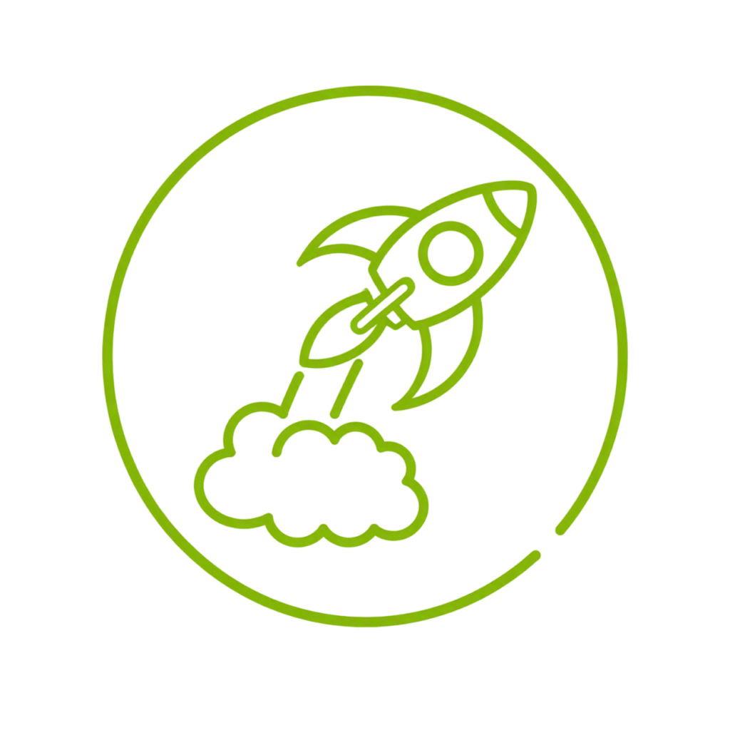 Launching rocket in a green circle as a symbol for onboarding