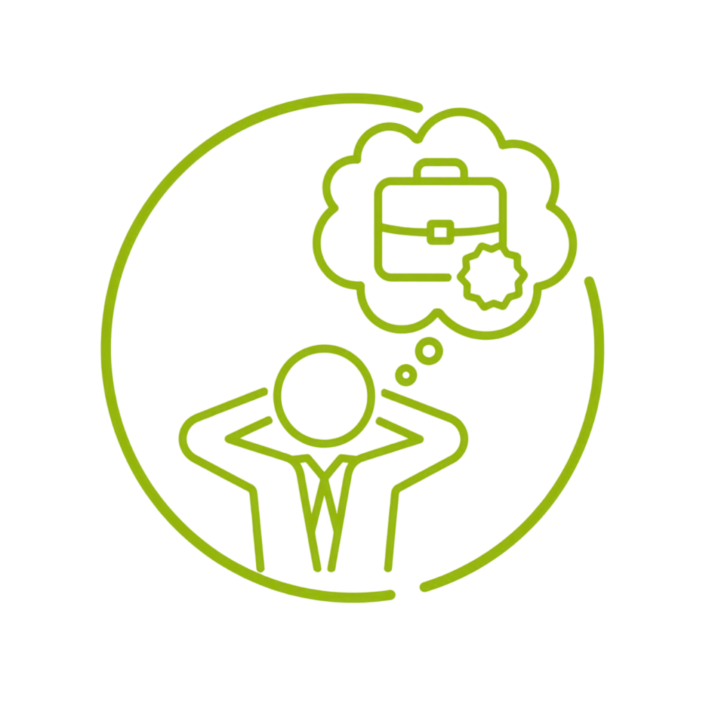 Line icon of a person with a thought bubble and briefcase for job searching