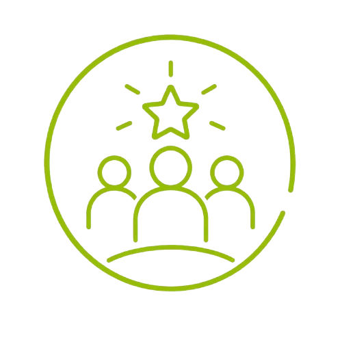 Line icon of three people with a star as a sign of a strong team