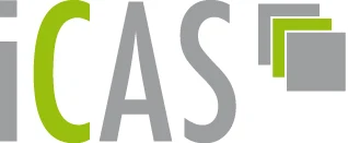 Logo of the archiving software iCAS with green-gray lettering