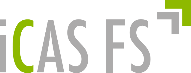 Product logo iCAS FS in gray with green angle symbol