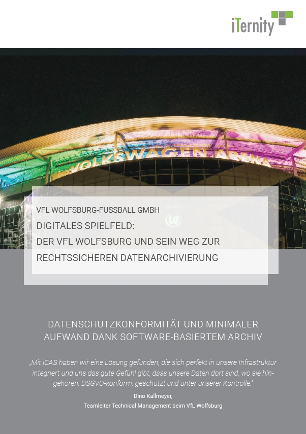 Cover of the VfL Wolfsburg case study on GDPR-compliant archiving and secure management of sensitive data.