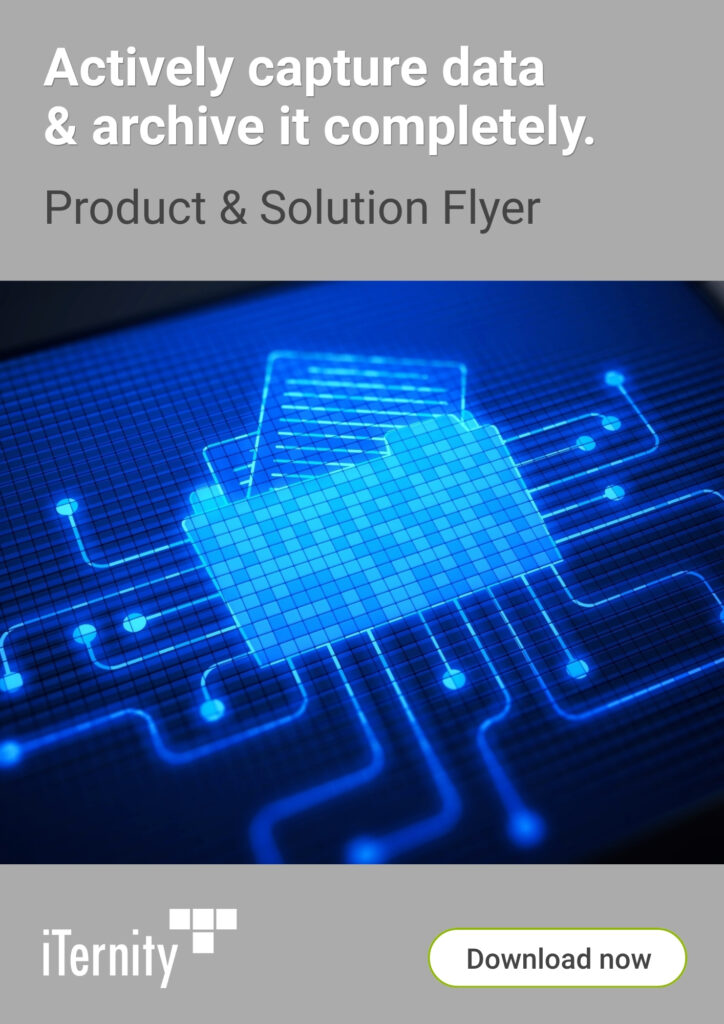 Flyer title: “Actively Capture Data & Archive It Completely” with a glowing file folder