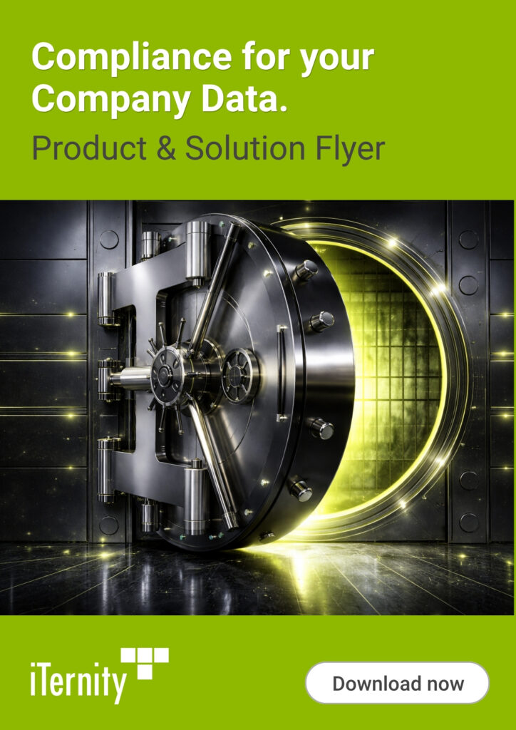 Flyer title: “Compliance for your Company Data” with an open vault door